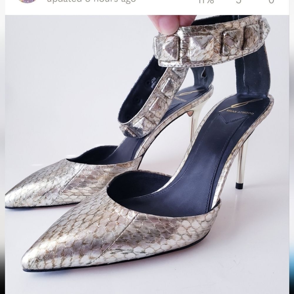 Brian Atwood Gold Snakeskin Ankle Strap Heels Mercada